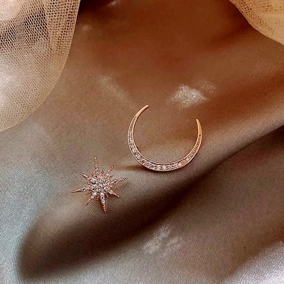 Rose Gold Moon & Star Earrings - Picture 2 of 6